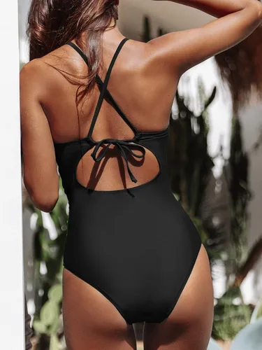 Vista 2 de CUPSHE - Traje de baño de una pieza para mujer, cuello alto, control de abdomen, traje de baño