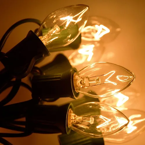 Vista 3 de C7 Luces de Navidad, 7.6 metros de luces de cadena C7 transparentes de Navidad con 27 bombillas C7 de luz blanca cálida, luces de cadena vintage