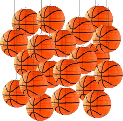 Vista 9 de 10 Piezas Linternas de Papel de Baloncesto Naranjas Decoraciones de 8 Pulgadas para Colgar del Techo Linternas de Baloncesto Linternas de Papel