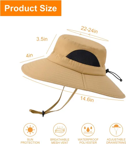Vista 4 de Surblue Sombrero de sol para mujeres/hombres, sombrero de pesca con protección UV UPF 50+ sombrero de pescador de ala ancha Caqui