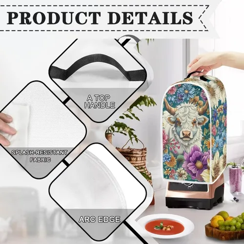 Vista 4 de Upetstory Funda antipolvo para licuadora de vaca, estilo bohemio, azteca, para cafetera, electrodomésticos, resistente a las manchas, lavable