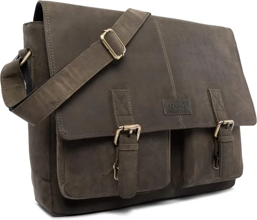 Vista 2 de LEABAGS Maletines de cuero para hombre - Bolso Cambridge de cuero genuino para portátil de 15 pulgadas - Bolso de mensajero vintage