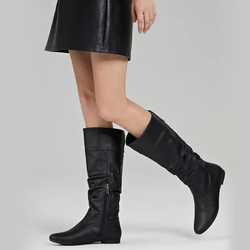 Vista 6 de Rollda Botas altas hasta la rodilla para mujer, botas planas con cremallera lateral, botas de otoño para mujer