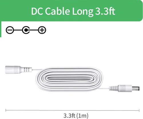 Vista 2 de Cable de extensión de alimentación CC de 3.3 pies, adaptador de corriente de 12 V/24 V, cable de extensión de 0.217 in x 0.083 in para cámara