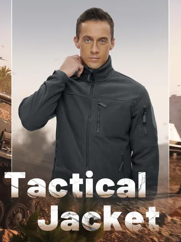 Vista 2 de TACVASEN Chaqueta de forro polar para hombre, chaqueta de invierno con cremallera completa, chaqueta táctica ligera, abrigos de senderismo al aire