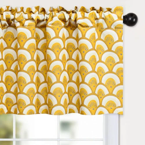 Vista 9 de VOGOL Cenefas azules para ventanas pequeñas, cenefas de ventana con estampado de hojas para sala de estar, cortinas cortas con bolsillo para barra