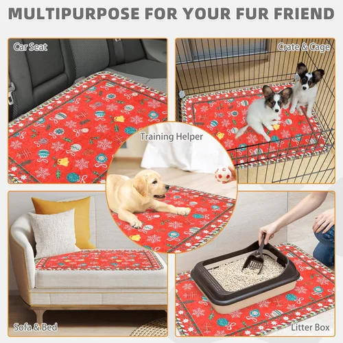 Vista 8 de KOOLTAIL Almohadillas lavables para orina para perros, paquete de 2 alfombrillas de Navidad para mascotas, almohadillas de entrenamiento