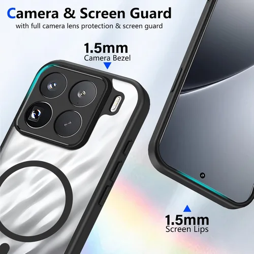 Vista 18 de Funda magnética transparente compatible con Xiaomi 17T, color negro 2 en 1 PC + TPU cubierta de teléfono a prueba de golpes, carcasa protectora