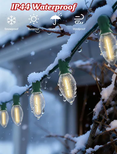 Vista 3 de SUNSGNE Luces LED C9 de Navidad para exteriores, luces de Navidad al aire libre con 27 bombillas LED de color blanco cálido (2 de repuesto)