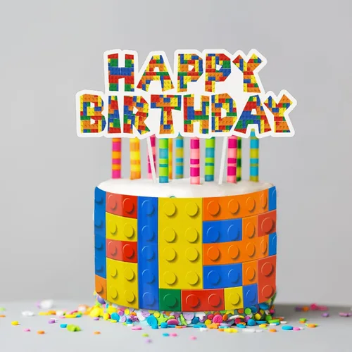 Vista 5 de Leinuosen 9 piezas de bloques de construcción para decoración de pasteles de feliz cumpleaños, bloques de construcción, suministros de construcción