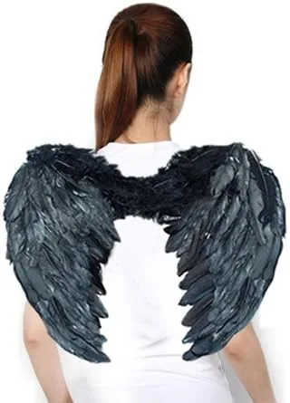 Vista 3 de Alas de ángel de plumas Aishn para disfraces de cosplay o Halloween, L, Negro