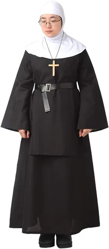 Vista 6 de BPURB Disfraz de monja para mujeres y niñas, disfraz de monja de lujo, traje de fiesta de Halloween