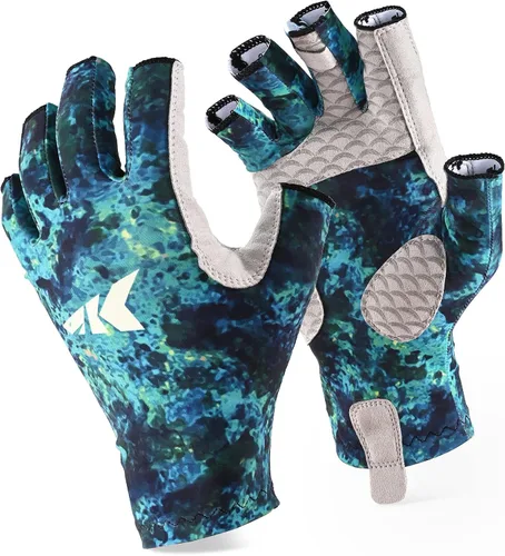 Vista 9 de KastKing La Sal Guantes de pesca UPF50+ Guantes de sol Guantes de protección UV Guantes sin dedos para hombres y mujeres para exteriores, kayak