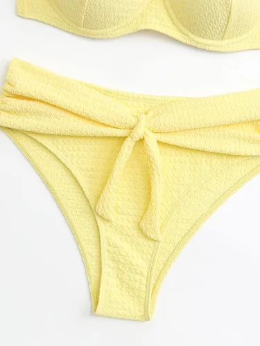 Vista 6 de MakeMeChic Conjunto de bikini de 2 piezas para mujer, traje de baño con nudo frontal, push up de cintura alta