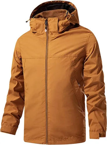 Vista 2 de Chaqueta casual resistente al viento con cremallera para hombre, abrigo funcional con capucha y bolsillo