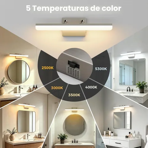Vista 3 de Luz de tocador de níquel cepillado, barra de luz LED regulable de 15.7 pulgadas con 5 CCT, ángulo ajustable, iluminación de pared moderna para baño
