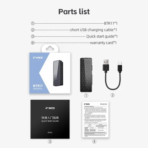 Vista 8 de FiiO BTR11 Bluetooth 5.3 Receptor LDAC 0.1 in Micrófono incorporado Adaptador de amplificador de auriculares de audio inalámbrico (negro)