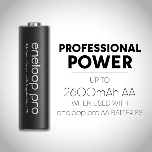 Vista 6 de Eneloop Panasonic Pro Power Pack K-KJ17KHS82A, 8AA, 2AAA Ni-MH Baterías Recargables, 2 Adaptadores C, 2 Adaptadores D, Cargador de Batería