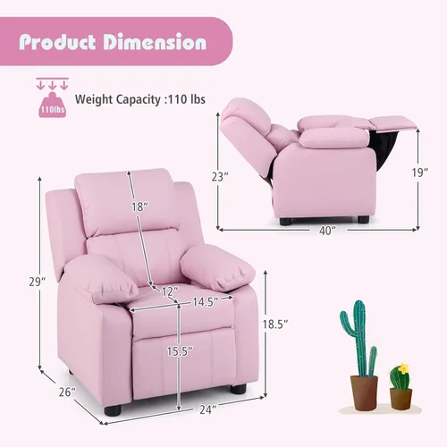 Vista 3 de Costzon Silla reclinable de cuero con reposapiés, reposabrazos, reposacabezas y soporte lumbar, silla ergonómica para sala de juegos, sofá Rosa