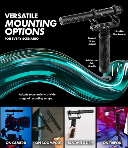 Vista 7 de Movo X1 Supercardioid Shotgun Microphone - Micrófono de cámara de 3.5mm/XLR/USB-C para DSLR, smartphones y computadoras - Micrófono de boom