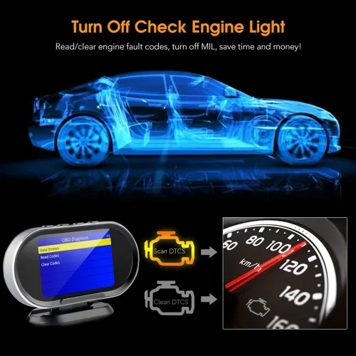 Vista 4 de Lector de código de escáner OBD2 2 en 1 y pantalla frontal HUD automática compatible con los 10 modos de prueba OBDII en todos los vehículos