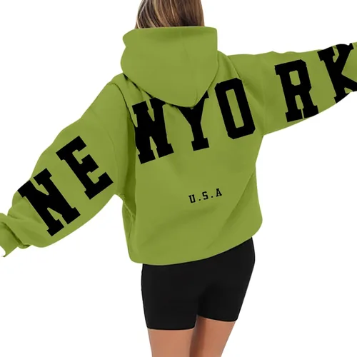 Vista 3 de Tintwwg Sudadera con capucha estampada de manga larga con capucha para mujer, estilo Y2K, ropa casual con bolsillo
