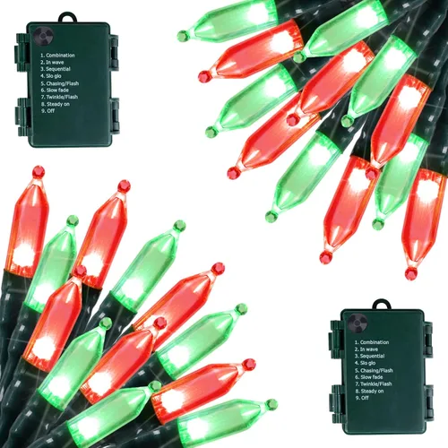 Vista 16 de Luces de Halloween naranja púrpura para exteriores, 17.8 pies, 50 luces LED de Navidad con 8 modos, mini tira de luces impermeables a pilas para uso