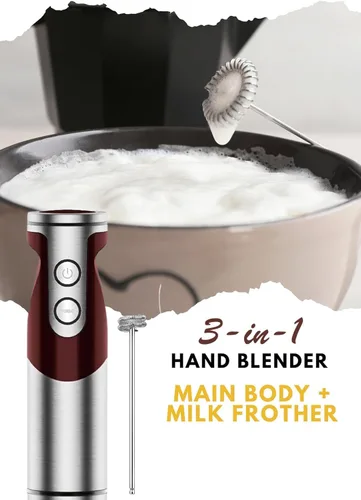 Vista 4 de MegaWise Juego de batidora de mano 3 en 1 con control de velocidad variable, licuadora de inmersión de 400W - Incluye batidor, espumador de leche