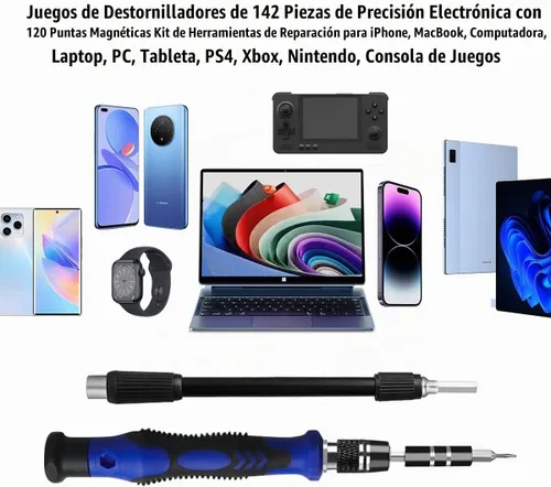 Vista 5 de Kit de herramientas de reparación de computadora profesional 142 en 1, juego de destornilladores de precisión con 120 puntas kit de herramientas