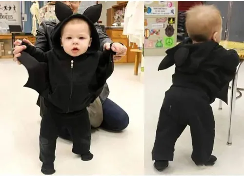 Vista 3 de Weixinbuy Conjunto de ropa de Halloween para bebé y niña, estilo murciélago, ropa de invierno, abrigo con capucha
