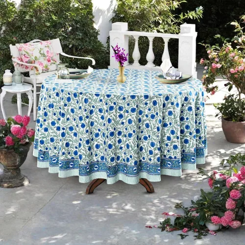 Vista 80 de Ridhi Mantel redondo estampado a mano color rosa flamenco 110 pulgadas 100%