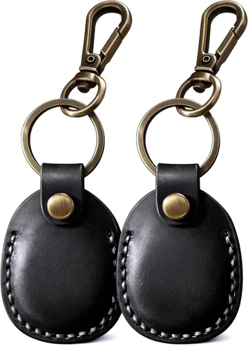 Vista 22 de Llavero de Airtag de cuero genuino, llavero portátil de Air tag con anillos para llaves, funda de cobertura oculta completa compatible con Airtag
