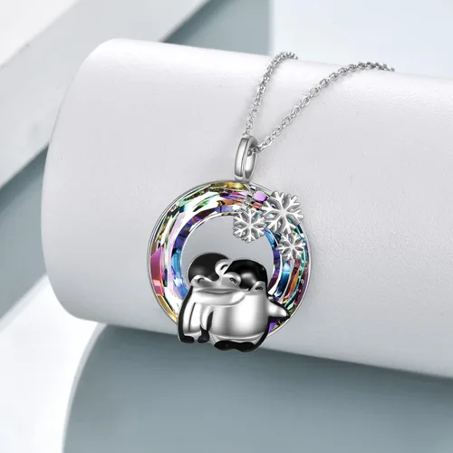 Vista 5 de Pingüinosperezosospandasbúhospanda rojojirafagatosllamasdinosaurioosocerdo monoconejito de Pascua, regalos de pingüinos, plata de ley 925, joyería