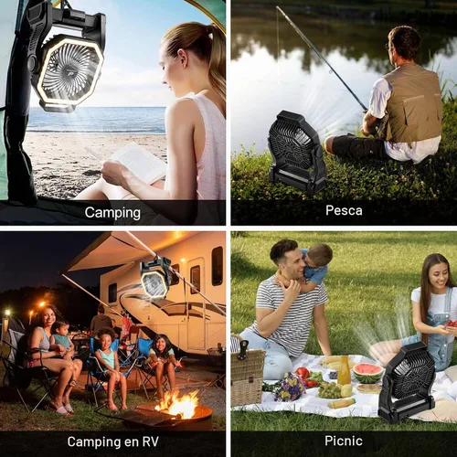 Vista 5 de Odoland Ventilador recargable portátil, ventilador de camping de 20000 mAh con linterna LED 4-Speed Airflow & 3-Color Light Oscillating Fan with