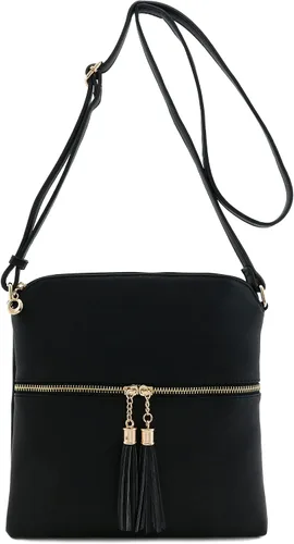 Vista 2 de Bolso FashionPuzzle cruzado con bolsillo de cremallera y flecos