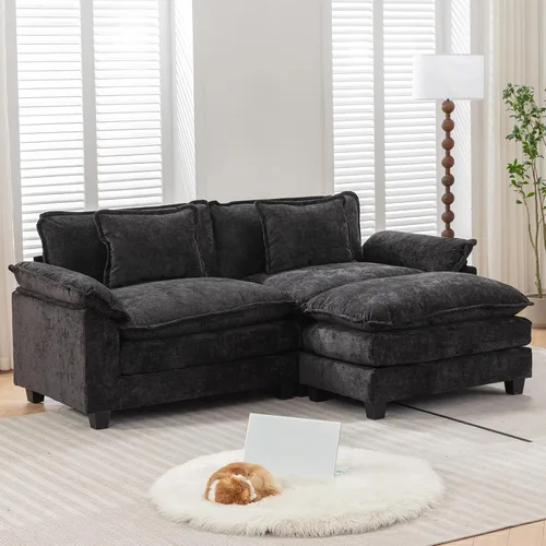 Vista 15 de IPKIG 117" Modular Sectional Cloud Couch, Modern L-Shaped Sofa with Ottoman Blanco beige