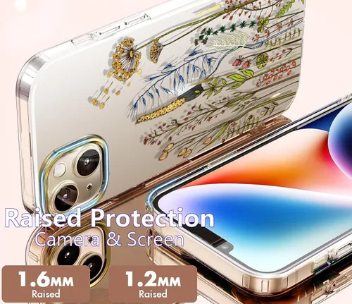 Vista 5 de luolnh Funda compatible con iPhone 15 Plus, para mujeres y niñas, a prueba de golpes, transparente, patrón floral, carcasa trasera dura para iPhone