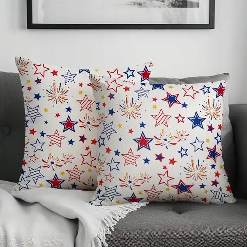 Vista 77 de Juego de 2 fundas de almohada de 16 x 16 pulgadas, diseño patriótico de bandera estadounidense con estrellas para exteriores, estilo casa de campo