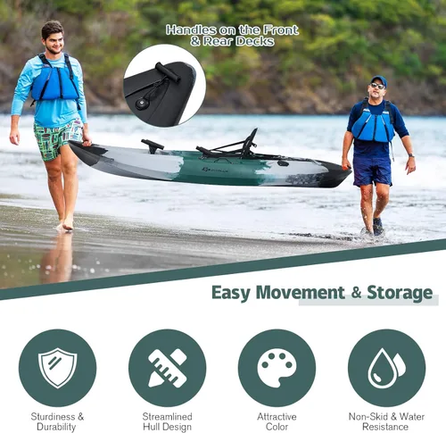 Vista 6 de Goplus Kayaks de pesca para adultos, 9.7 pies, kayak de turismo recreativo para una persona con paleta de aluminio, 4 soportes para caña de pescar