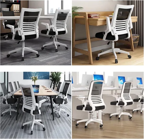 Vista 3 de Silla de escritorio ergonómica con ruedas, silla de oficina en casa, silla de computadora de malla con soporte lumbar, reposabrazos ejecutivo