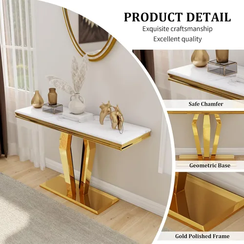 Vista 9 de ACEDÉCOR Mesa consola dorada con mesa brillante para sala de estar, pasillo