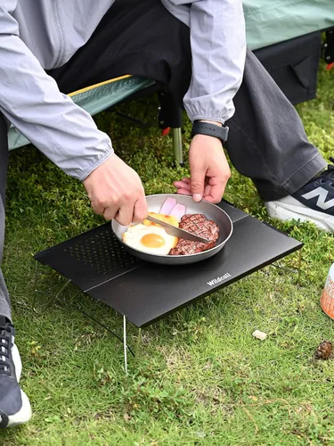 Vista 8 de WildCall - Mesa de excursión ultraligera, mini mesa plegable para acampar Con bolsa de transporte, mesa de aluminio portátil compacta