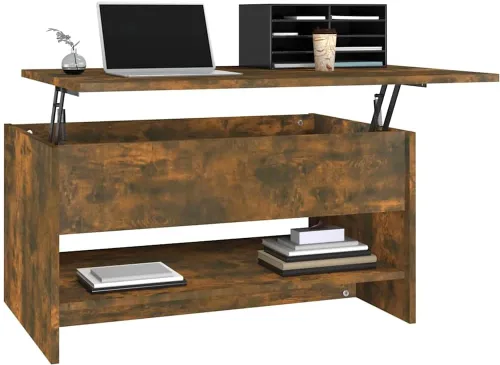 Vista 5 de Coffee Table Smoked Oak Engineered Wood, 31.5x19.7x15.7 in, Rectangular Living Room Furniture with Hidden Storage, Modern Mesa de Centro para Sala
