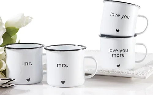 Vista 5 de Santa Barbara Design Studio Tazas de café esmaltadas para boda, juego de 2, Love You More