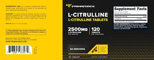 Vista 5 de Primaforce L-citrulina 2500mg por porción, 60 porciones; 120 tabletas