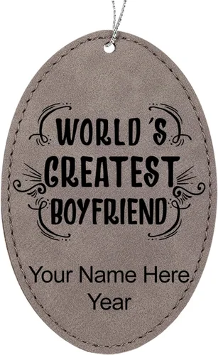 Vista 10 de LaserGram Personalized Christmas Ornament, World's Greatest Boyfriend, Faux Leather, Custom Laser Engraved Gift Idea (Oval Shape, Black with Gold)