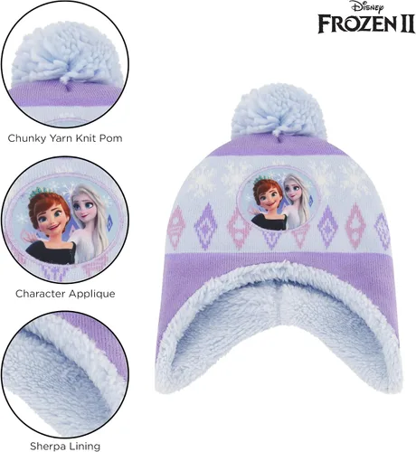 Vista 3 de Disney Juego de gorro y guantes de invierno para niñas de 2 a 4 años o Frozen 2 con gorro Elsa & Anna y guantes para niños de 4 a 7 años