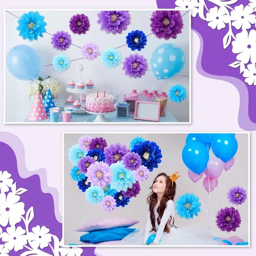 Vista 6 de Geyee 18 Piezas Flores de Papel Mexicanas Coloridas Fiesta Flores de Papel de Seda Pompones Carnaval Mexicano para Fondo Floral de Fiesta Boda