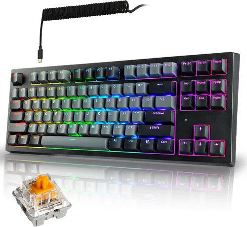 Vista 14 de TECWARE Phantom+ Elite Teclado mecánico RGB de 87 teclas para juegos 3 modos Bluetooth inalámbrico 5.0, 2.4 GHz y USB-C con cable 5 pines