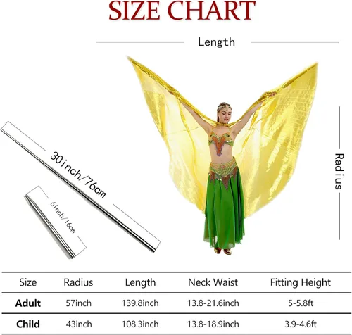 Vista 5 de iMucci Ala de danza del vientre de 14 colores con varillas alas de ángel Isis de 360 grados con varillas telescópicas portátiles para adultos y niños
